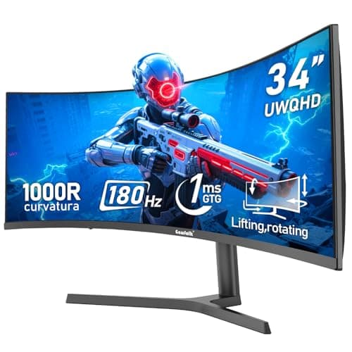 Gawfolk 34 Inch Ultrawide Curved 180Hz Gaming Computer Monitor 1000R PC screen 21:9 UWQHD (3440x1440) ,1ms,100%sRGB,Adaptive Sync,HDMI、Display Port,Liftable Stand,Wall Mount Compatible 75*75mm-Black