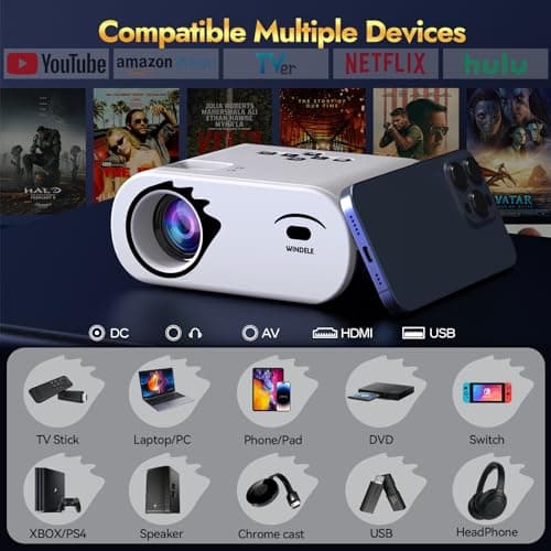 Mini Bluetooth Projector with Screen, Native 1080P, Portable Outdoor 5G WiFi Projector, Lag-Free, Compatible with iPhone, Android, PC, Fire Stick, Xbox, and PS5 (White) 5
