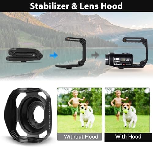Video Camera, 8K Camcorder 48MP 15FPS UHD WiFi Vlogging Camera with IR Night Vision for YouTube, 3" Touch Screen 18X Digital Zoom, with Fill Light, Mic, Stabilizer, Lens Hood, Remote and 2 Batteries 7