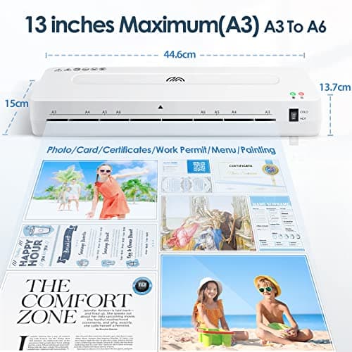 Laminator Machine, A3 Laminating Machine with 15 Laminating Sheets, Cold and Thermal Laminator with Paper Cutter and Corner Rounder, Lamination Machine for Home Office School 7