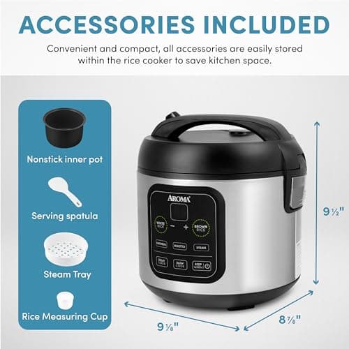 Aroma Housewares ARC-994SB Rice & Grain Cooker Slow Cook, Steam, Oatmeal, Risotto, 8-cup cooked/4-cup uncooked/2Qt, Stainless Steel 6