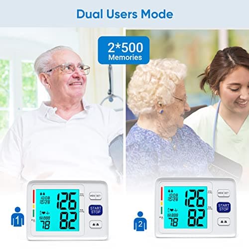 Blood Pressure Monitor for Home Use Extra Large Cuff Automatic Digital Blood Pressure Machine 9-17''&13-21''Adjustable Blood Pressure Cuff- Backlit Display 2x500 Memories 4AAA Batteries Carrying Case1 7