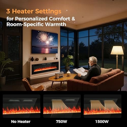 GREEN PARTY 72" Electric Fireplace Recessed/Wall Mounted Ultrathin 3.2" Fireplace Heater, Low Noise Linear Fireplace with Remote Control/Touch Screen, 8hrs Timer, Adjustable Flame & Bed Colors & Speed 5