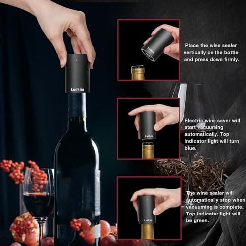Rechageable Electric Wine Opener Gift Set, Electric Wine Aerator Dispenser, Electric Wine Corkscrew, Automatic Wine Saver Vaccum Pump, Foil Cutter, 4-in-1 Cordless Wine Bottle Opener Gift Set 8