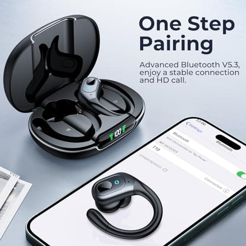 occiam Wireless Earbuds Bluetooth Headphones 90H Playback Sport Ear Buds with Earhook LED Display Charging Case 5