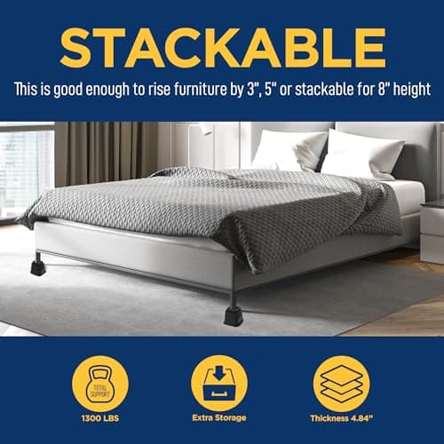 Lifemaster Furniture Riser Set - 4 Pieces Non-Slip Design Furniture Leg Riser fits with Bed, Chair, Table, Sofa, Desk, and Couches - Black 6