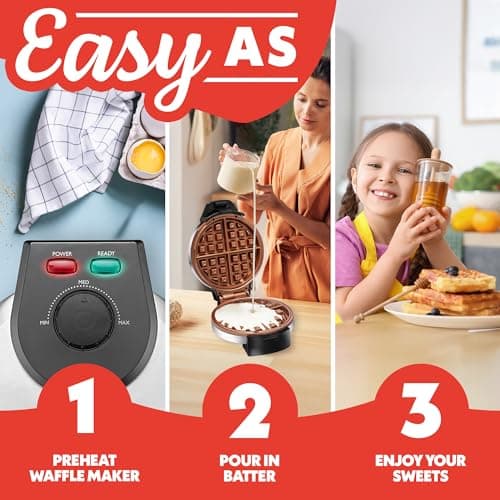 Gourmia Belgian Waffle Maker – Adjustable Browning Control, Nonstick Plates, Ready & Power Indicator Lights, Compact Upright Storage, Cool-Touch Handle 9