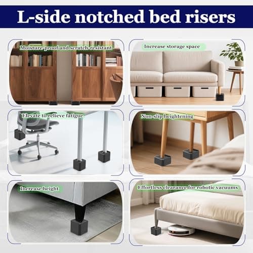 Bed Risers Heavy Duty, Adjustable Furniture Riser Blocks Lift 1.5, 3, 4.3 inches for Couch Table Desk Sofa Chair Legs, Refrigerator, Washing Machine - Support up to 4000 lbs (Black 4 Pack, 3 inch) 5