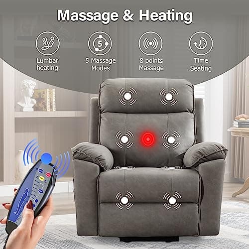 Phoenix Home Large Power Lift Recliner Chair with Massage and Heat for Elderly, Ergonomic Electric Wider Sofa Chair for Living Room with 2 Cup Holders, Side Pocket and USB Port, Grey 5