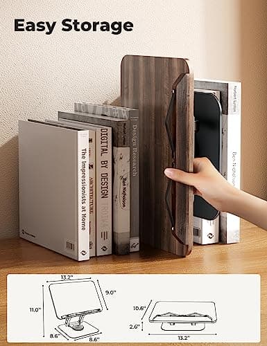 Tounee Book Stand for Reading, Adjustable Book Holder with 360° Swivel Base, Foldable Cookbook Stand Recipe Book Holder with Elastic Page Clips for Music Scores, Recipe, Tablet, Laptop-Gray 6