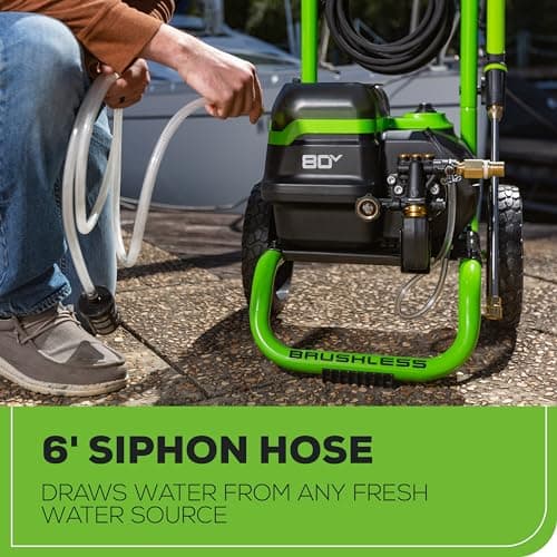 Greenworks 80V 3000 PSI Pressure Washer (2.0 GPM), (2) 4.0Ah Batteries and Dual Port Rapid Charger, Powerful Enough to Remove Pesky Dirt and Grime on Siding, Fences, Patios, Driveways, and Sidewalks 8