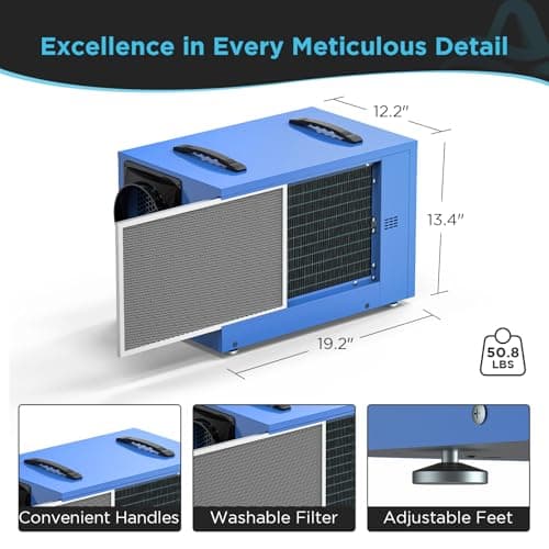 Airecoler 125 Pints Commercial Dehumidifier for Crawl Spaces & Basements with Drain Hose, Industrial Grade Water Damage Restoration for up to 6,000 sq ft, Auto Defrost, Memory Starting 7