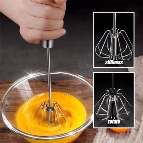 Medylaiy Whizzy Whisk, Stainless Steel Semi Automatic Egg Whisk, Hand Push Rotary Whisk Blender, Hand Push Mixer Stirrer for Blending, Whisking, Beating & Stirring (10 in), Silver, DDQ-74HUR-GYEH 5