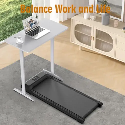 Hivvtui Walking Pad, Under Desk Treadmill for Home Office, 2.5HP Walking Pad with 300lb Weight Capacity, Portable Teadmill with Remote Control, LED Display 5