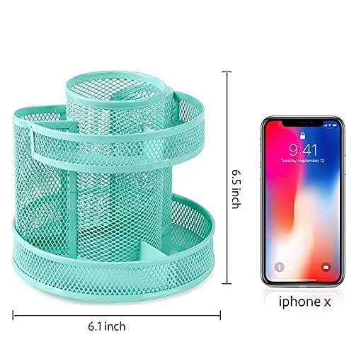 POPRUN Cute aqua spinning desk organizers and accessories,rotating teal office supplies,pen and pencil holder Marker Organizer for School, Home and Office desk, For Christmas 6