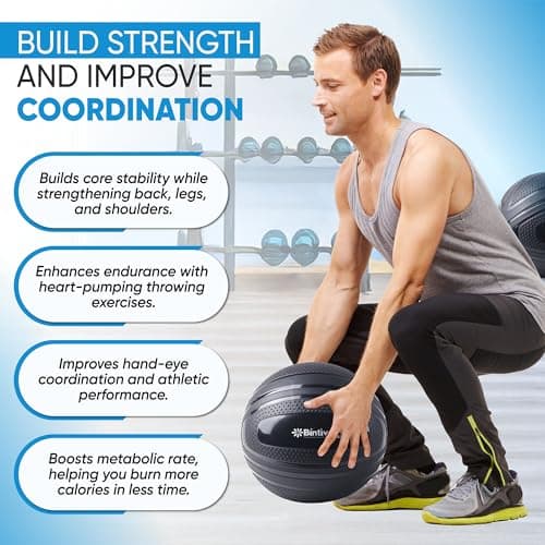 bintiva Non Bounce Slam Ball - Exercise Weighted Deadball for Workout and Fitness Routines - Medicine Dead Weight Ball 5