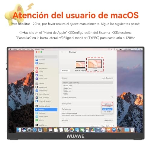 WUAWE 16" 1200P 120Hz Portable Monitor, 100% sRGB Portable Gaming Monitor with Built-in Stand, HDR and Freensync, External USB C Monitor for Laptop, PC, Phone, Switch and PS5, Red 9