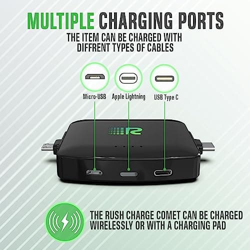 Rush Charge Universal Comet Portable Power Bank 3200mah, 2.1A High-Speed Fast Charging - Apple Lightning, Type C, Micro-USB Charges 3 Devices at a Time Pre-Charged Compatible with iPhone 17 16 15 14 3