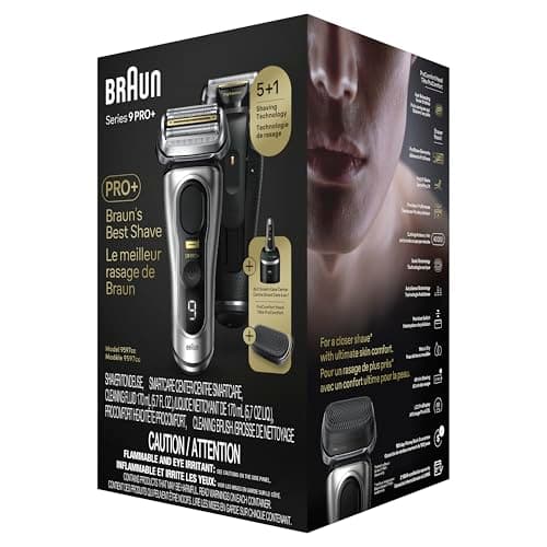 Braun Series 9 PRO+ Electric Razor for Men, 5 Pro Shaving Elements and Shave-Preparing ProComfort Head for Closeness & Skin Comfort, 6in1 SmartCare Center, Wet or Dry Shaver, Charging Stand, 9597cc 12