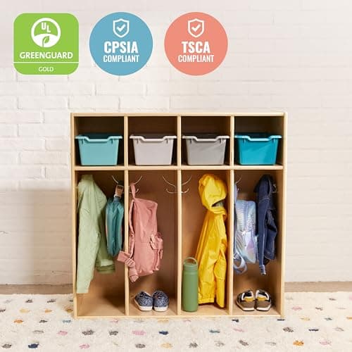 ECR4Kids Streamline 4-Section Toddler Coat Locker with Cubby Storage, Kids Furniture, Natural 5