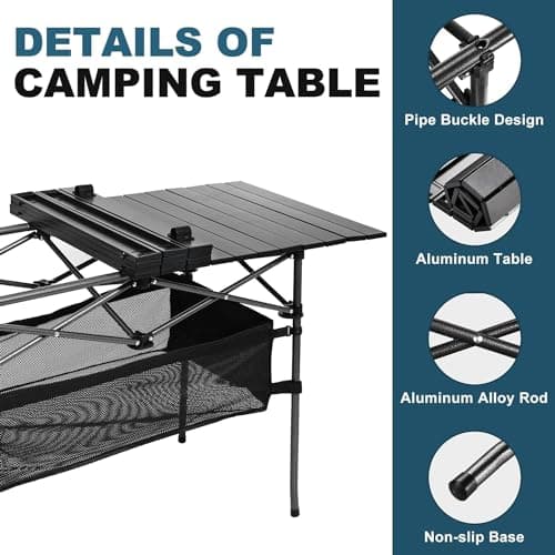 WUROMISE Lightweight Aluminum Folding Camping Table (47” x 21.65” x 26.7”), Portable Roll-Up Design for Outdoor, Camping, Beach, BBQ, Patio, and Picnic, Durable & Waterproof with Carrying Bag 6
