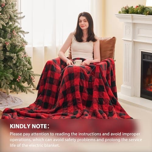 Homemate Electric Blanket Heated Throw - 50“x60“ Ultra Soft Cozy Flannel Heating Blanket with 10 Fast Heat Levels 8 Hours Auto Off Over-Heated Protection ETL Certification Keep Warm in Home Office 5