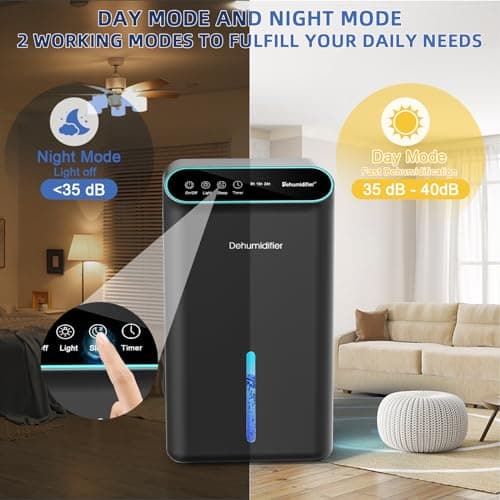 Dehumidifiers for Home, Up to 800 Sq.ft, 86oz Water Tank, Dehumidifiers for Bedroom with Essential Oil Diffuser, 7 Color LED Light, 24H Timer, Auto Shut-off, Ideal for Bathroom Basement Closet RV 6
