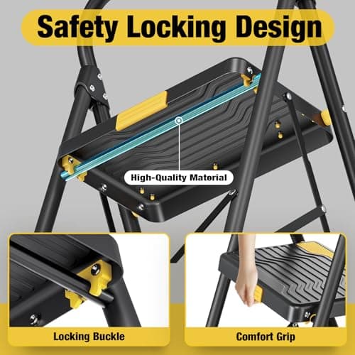 Urackify 4 Step Ladder, Heavy-Duty Pass 800lb Capacity Test, Wide Anti-Slip Steps & Secure Handrail Compact, Folding Step Stool Portable Design for Home, Kitchen, Office, Pantry, Closet Use, Black 6