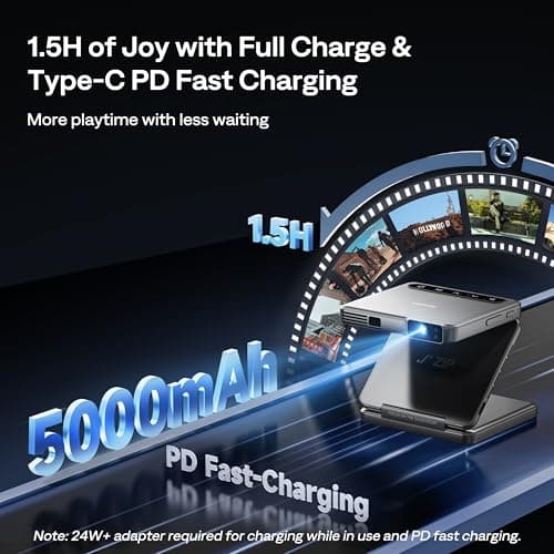 Aurzen ZIP Tri-Fold DLP Truly Mini Projector, Pocket Size, Zero-Lag Focus, One-Click Screen Mirroring, Full-Screen Mode, Type-C Fast Charging, 5,000mAh Battery, Indoor Outdoor Portable Projector, Grey 6