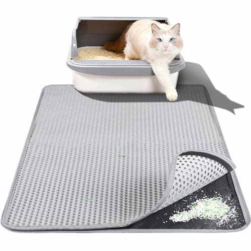 Cat Litter Box Mat for Small Cats, Double Layer Honeycomb Cat Litter Trapping Mats, Waterproof Urine Proof Non-Slip Litter Pad for Indoor Kitty Cat Litter Rug, Easy to Clean Grey (23.6'' x 14.9'')