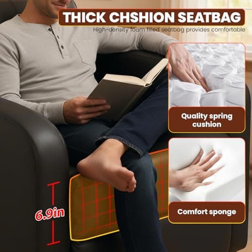 FDW Recliner Chair for Living Room Home Theater Seating Single Reclining Sofa Lounge with Padded Seat Backrest (Black) 5