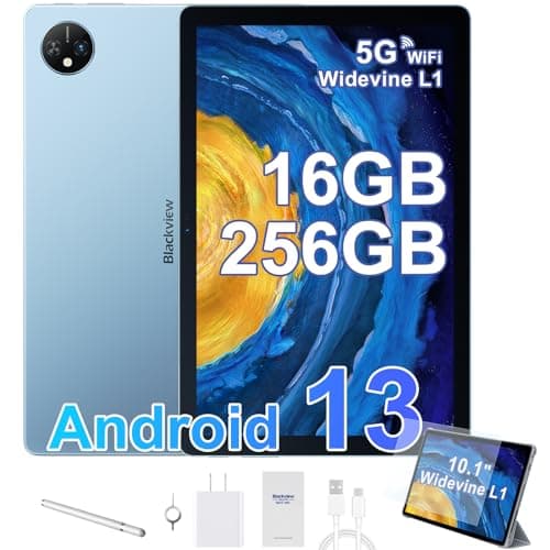 Blackview Android 13 Tablet 10 inch Tablet with 16GB RAM,2024 Latest Update Octa CORE Processor with 256GB Storage,5G WiFi,Dual Camera 13MP+5MP,Bluetooth,GMS,PC Mode Blue