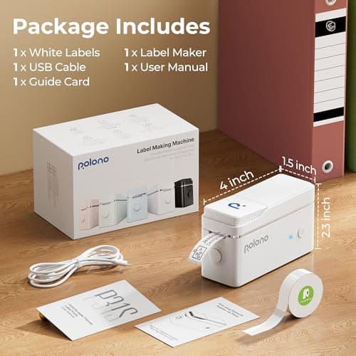 POLONO Label Maker Machine with Tape, P31S Bluetooth Label Printer, Mini Label Maker with Multiple Templates for School Office Home Organization, Wireless Portable Thermal Printer for Storage, White 7