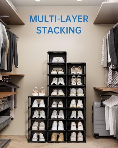 HAIXIN Vertical Narrow Tall Shoe Rack for Front Door Entrance, 7-Tier Sturdy Stackable Shoe Rack Organizer for Closet Entryway, Corner Shoe Storage Shelf Shoe Cubby 6
