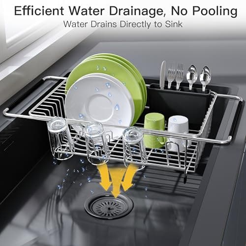 JASIWAY Dish Drying Rack in Sink, Expandable Stainless Steel Dish Drainers for Kitchen Counter, Dish Dryer Rack for Inside Sink, Over The Sink Dish Racks with Utensil Holder, Silver 6