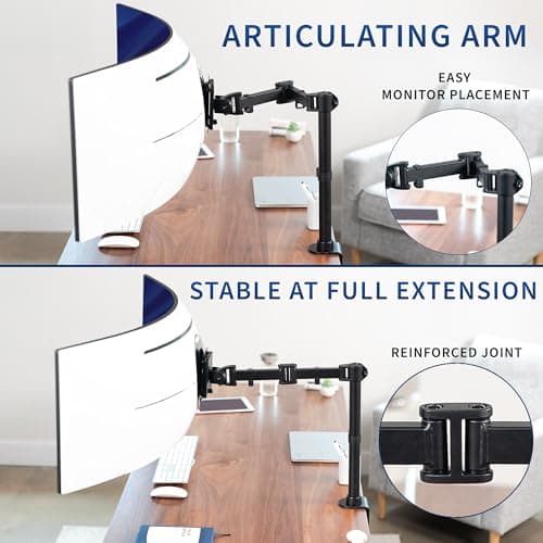 VIVO Single Ultra-Wide Monitor Desk Mount for up to 49 inch Ultrawide Screens, Clamp-on Adjustable Stand Holds 44 lbs, VESA up to 100x100mm, Black, STAND-V100M 5