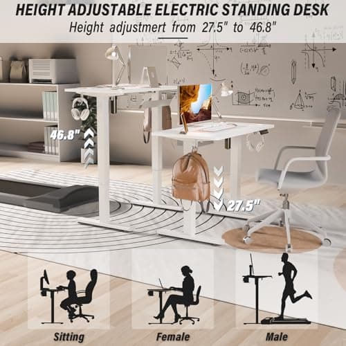 Kingant Standing Desk Height Adjustable Small Electric Stand Up Desks [35 x 20 Inch] - Ergonomic Sit Stand Desk Rising Desks for Home Office Computer Desk Stand Desk Workstation with Cable Management 7