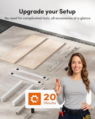 FEZIBO Standing Desk, 60 × 28 Inches Electric Height Adjustable, Sit Stand Up, Computer Office Desk with Splice Board, While Frame/Maple TOP 7