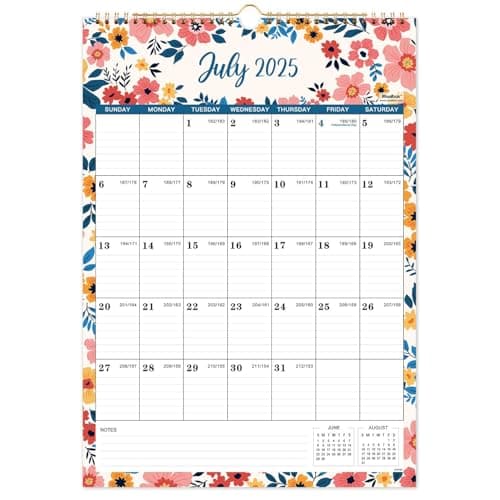 2025-2026 Wall Calendar - Jul 2025 - Dec 2026, 18 Months Hanging Monthly Calendar 2025-2026 Vertical, 17" x 12", Twin-Wire Binding, Julian Date, Large Block, Notes, Thick Paper, Perfect for Organizing