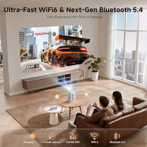 [Short Throw/1200ANSI/Built in Apps] 4K Outdoor Projector with WiFi and Bluetooth, Auto Focus Projector with Dual-Mode Stand, Smart Portable Proyector with Netflix/YouTube/PrimeVideo & Dolby 7
