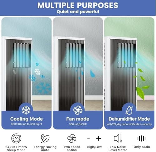 Portable Air Conditioner, 8,000 BTU Cools up to 350 Sq. Ft., LED Touch Panel, with Remote Contro, Built-in Dehumidifier, Fan, 3 in 1 Compact Indoor Quite AC Unit for Home Office Dorm RV, Black 2