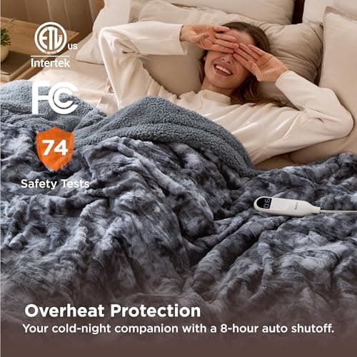 Bedsure Faux Fur Heated Blanket Twin Size, Fast Heating Electric Blanket Twin Size with 6 Heating Levels & 10 Time Settings, Cozy Gifts for Women Men (62x84 inches, Grey) 6