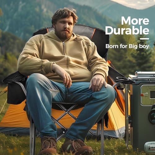 ALPHA CAMP Heavy Duty Camping Chair 500LBS Capacity, Oversized Folding Chair for Heavy People, Padded Portable Outdoor Chair with Cooler Bag & Cup Holder for Camping, Fishing, Beach,Black,1PC 9