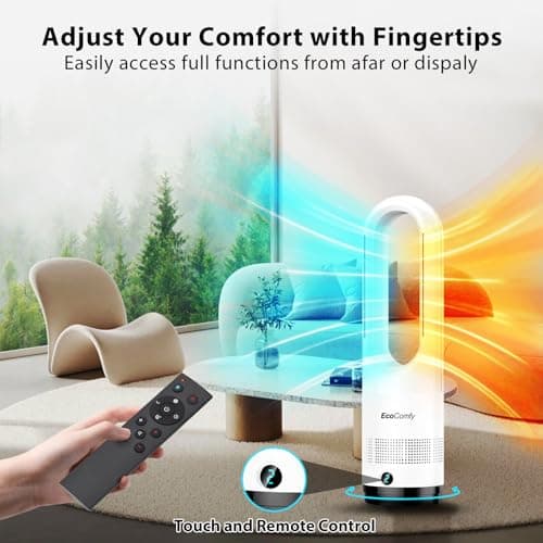 Bladeless Tower Fan for Bedroom, 22Inch 1400W Space Heater & 40W Cooler Fan Combo with Remote, Overheat & Tip-Over Protection, 80° Oscillating, 9H Timer, LED Display for Bedroom, Kitchen, Office 5