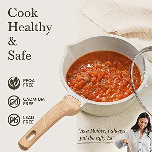CAROTE 1.5Qt & 3.0Qt Sauce Pan Sets with Lid Cooking Pots Nonstick Saucepans Cookware Set with Pour Spout Small Kitchen Pot, Induction Comptable, Easy to Clean, PFOA FREE (White Granite) 7