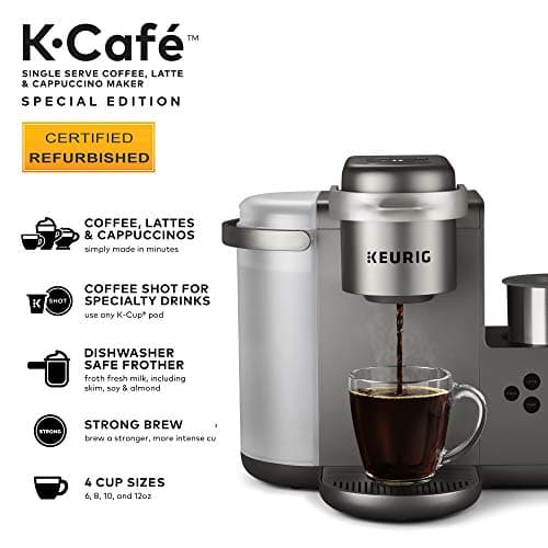 Keurig K-Cafe Special Edition Coffee Maker, Single Serve K-Cup Pod Coffee, Latte and Cappuccino Maker, Comes with Dishwasher Safe Milk Frother, Coffee Shot Capability, Nickel (Renewed) 3