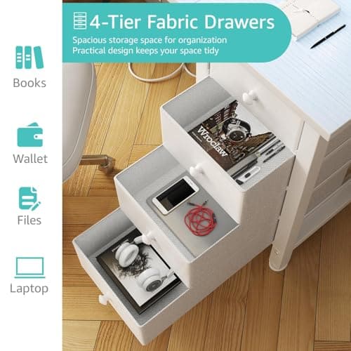 Lufeiya White Desk with Drawers Storage - 47 inch Home Office Computer Gaming Desks with Monitor Stand LED Lights and Power Outlets, White 5