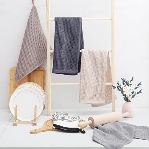 Homaxy 100% Cotton Waffle Weave Kitchen Dish Towels, Ultra Soft Absorbent Quick Drying Cleaning Towel, 13 x 28 Inches, 4-Pack, Dark Grey 6