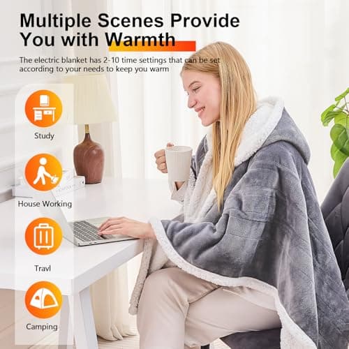 Wearable Heated Throw Blanket Electric Shawl ,Christmas Birthday Gifts for Grandma,Gift for Mom and Elderly Women,Heated Robe Poncho Blanket Hoodie for Adult, 5-Position Timer 10-Heating Levels,Grey 3