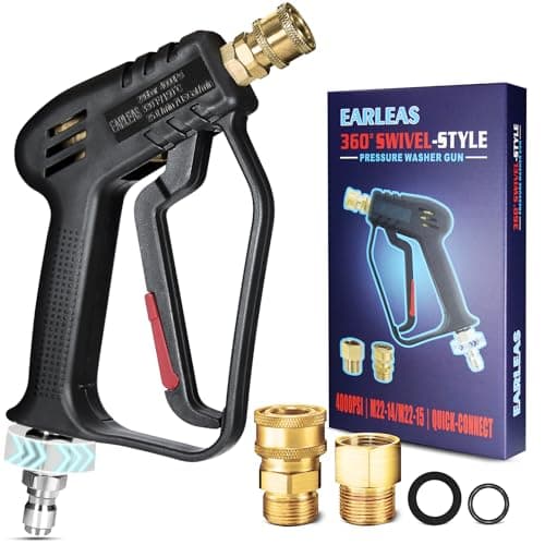 Short Pressure Washer Gun with Swivel, Anti-Tangle Design, Max 4000 PSI, Heavy Duty, 3/8" QC & M22 14/15mm Inlet, 1/4" Quick Connect Outlet for Car Detailing